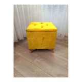 Aldagelsin Lüks Sandıklı Tabure Puf 45 X 45 Cm Ceviz Ayak Sarı 45 X 45