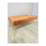 Aldagelsin Modern Çizgi Model Puf Ayakucu Bench Gold Metal Ayak 120 Cm Turuncu