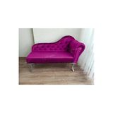 Aldagelsin Ters Kol Dekoratif Bihter Koltuk Josefin Puf 130 Cm Gümüş Ayak Mor 131 X 41