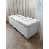 AldaGelsin Yeni Model Lüks Çizgi Kapitoneli Sandıklı Puf Bench (110*45) Gümüş Ayak - Beyaz
