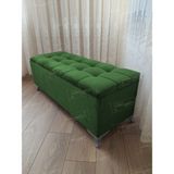 AldaGelsin Yeni Model Lüks Çizgi Kapitoneli Sandıklı Puf Bench (110*45) Gümüş Ayak - Yeşil