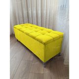 AldaGelsin Yeni Model Lüks Çizgi Kapitoneli Sandıklı Puf Bench (70*45) Gümüş Ayak - Sarı