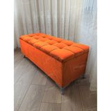 AldaGelsin Yeni Model Lüks Çizgi Kapitoneli Sandıklı Puf Bench (70*45) Gümüş Ayak - Turuncu