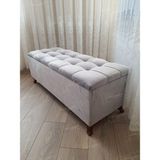 AldaGelsin Yeni Model Lüks Çizgi Kapitoneli Sandıklı Puf Bench Ceviz Ayak (90*45) - 45 x 90 cm - Gri