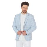 Aldano Erkek Bebe Mavisi Ekose Kareli Polyviskon Kumaş Slim Fit Spor Blazer Ceket Bebe Mavisi 48