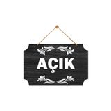 Aldebaran Reklam Açık Kapalı Yazılı Siyah Levha Ahşap Kabartma Mağaza Kapı Yönlendirme Tabelası (TÜRKÇE )