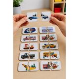 Aldebaran Reklam Montessori Taşıtlar Eşleştirme Puzzle | 3 mm MDF Eğitici Yapboz Kartları | Araçlar Öğrenme Oyuncağı | 3 × 6 cm | 3+ Yaş