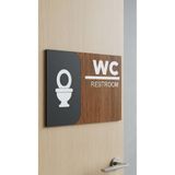 Aldebaran Reklam WC Tuvalet Tabelası Ceviz Ahşap MDF Restroom Kapı Yönlendirme Levhası Şık Ofis Restoran Kafe Uyarı İşareti Klozet İkonlu Yatay Model