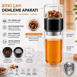 aldım geldim 200ML Çift Katlı El Yakmayan Isıyı Içinde Tutan Cam Bardak Detox Bitki Çayı Ihlamur Demliği - Siyah