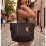 Aldorya Kumaş Shopper Omuz Çantası - Günlük Geniş El ve Kol Çantası - Kahverengi