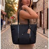 Aldorya Kumaş Shopper Omuz Çantası - Günlük Geniş El ve Kol Çantası - Siyah