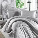 Alena Home %100 Pamuk Saten Çizgili Tek Kişilik Nevresim Takımı - Gri - 180 x 240 cm