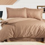 Alena Home %100 Pamuk Saten (Lastikli Çarşaflı) Çizgili Tek Kişilik Nevresim Takımı - Kahverengi - 120 x 200 cm