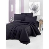 Alena Home %100 Pamuk Saten (Lastikli Çarşaflı) Çizgili Tek Kişilik Nevresim Takımı - Siyah - 120 x 200 cm