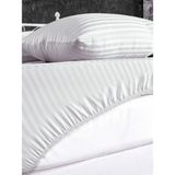Alena Home Pamuk Saten 100X200 Tek Kişilik Çizgili Lastikli Çarşaf Seti - 100 x 200 - Beyaz