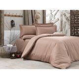 Alena Home Pamuk Saten Çizgili Çift Kişilik Nevresim Takımı - Açık Kahverengi - 240 x 260 cm