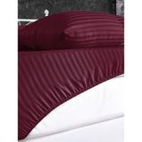 Alena Home Pamuklu 180X200 Çift Kişilik Çizgili Lastikli Çarşaf Seti - 180 x 200 - Bordo