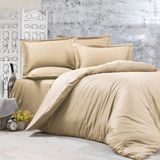 Alena Home Pamuklu Otel Serisi Çizgili Çift Kişilik Nevresim Takımı (Lastikli Çarşaflı) - Krem - 180 x 200 cm