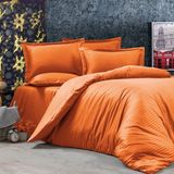Alena Home Pamuklu Otel Serisi Çizgili Çift Kişilik Nevresim Takımı - Turuncu - 240 x 260 cm