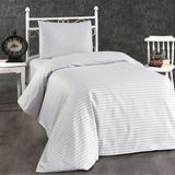 Alena Home Pamuklu Otel Serisi (Lastikli Çarşaflı) Çizgili Tek Kişilik Nevresim Takımı - Beyaz - 100 x 200 cm