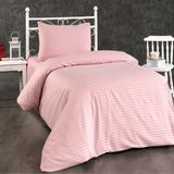 Alena Home Pamuklu Otel Serisi (Lastikli Çarşaflı) Çizgili Tek Kişilik Nevresim Takımı - Pembe - 100 x 200 cm