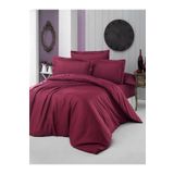 Alena Home Style%100 Pamuk Saten (Lastikli Çarşaflı) Çizgili Tek Kişilik Nevresim Takımı Bordo 120 x 200 AlenaNM211