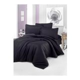 Alena Home Style%100 Pamuk Saten (Lastikli Çarşaflı) Çizgili Tek Kişilik Nevresim Takımı Siyah 120 x 200 AlenaNM217