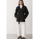 Alena Oversize Kuşak Detay Kısa Trençkot TNS-4182 Siyah M