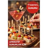 alenked 100 Adet Bambu Çatallı Kürdan 9 cm Kokteyl Kürdanı Aperatif Sunum Kürdanı Mini Burger Kürdanı