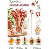 Alenked 25 Adet Kırmızı Halka Bambu Kürdan 12 cm – Kokteyl Çubuğu, Kanepe Şişi, Meyve ve Parti Sunum Çubuğu
