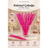 Alenked Kokteyl Çubuğu Fuşya Sert Mika 20 cm Sunum Davet Parti Süsleme 48 Adet