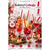 Alenked Kokteyl Çubuğu Kırmızı Sert Mika 20 cm Sunum Davet Parti Süsleme 48 Adet