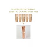 Alenked Kraft Kağıt 8 Oz Bardak Ve Kraft 19,7Cm *8 Mm Kağıt Pipet -20 Adet