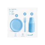alenked Mavi 3’lü Plastik Tabak Bardak Çatal Seti 25 Kişilik