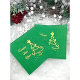 Alenked Yaldızlı Yılbaşı Peçete Happy New Year Çam Ağacı Parlak Baskılıyeşil Renk 16 Adet 16X16 cm