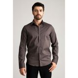 Alenmeza Erkek Antrasit Gri %100 Pamuk Saten Non-Iron Ütü Istemeyen Casual Cepsiz Modern Fit Gömlek - 2XL