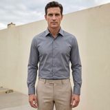 Alenmeza Erkek Antrasit Gri Pamuk Saten Non-Iron Ütü İstemeyen Casual Cepsiz Modern Fit Gömlek - 3XL