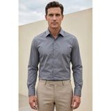 Alenmeza Erkek Antrasit Gri Pamuk Saten Non-Iron Ütü Istemeyen Casual Cepsiz Modern Fit Gömlek