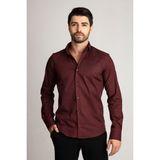 Alenmeza Erkek Bordo Pamuk Saten Casual Cepsiz Modern Fit Gömlek