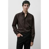Alenmeza Erkek Koyu Kahverengi %100 Pamuk Saten Non-Iron Ütü Istemeyen Casual Cepsiz Modern Fit Gömlek - XL