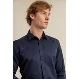 alenmeza Erkek Lacivert Gizli Düğme %100 Pamuk Saten Non-ıron Ütü Istemeyen Casual Cepsiz Modern Fit Gömlek