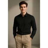 Alenmeza Erkek Siyah Su ve Leke Itici Nanocare Pamuk Saten Ütü Istemeyen Slim Fit Casual Gömlek - XL