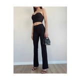 alenmoda Kadın Çizgili Straplez Büstiyer Ve Pantalon Alt Üst Takım