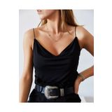 alenmoda Kadın Siyah Degaje Yaka Askılı Bluz