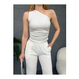 alenmoda Tek Omuz Gofre Kumaş Bluz Pantolon Takım