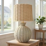 Alera Krem Gövde Bej Başlık Rattan Dekoratif Abajur