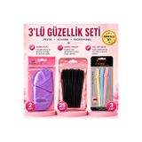 AL&ES kozmetik AL&ES 3'lü Güzellik Seti 25 Adet Kirpik Fırçası +3'lü Kaş Usturası +2'li Pudra Pufu Makyaj Seti