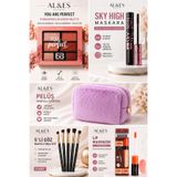 AL&ES kozmetik Profesyonel 5'li Makyaj Seti Far Paleti Maskara Dudak Dolgunlaştırıcı Lip Gloss Fırça Seti Peluş Makyaj Çantası