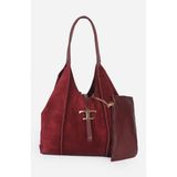 Alessia Bag Keria Hakiki Deri T Logolu Omuz Çantası - 508-Bordo