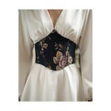 Alessia Vintage Goblen Korse Kemeri - Çiçekli Kadın Büstiyer - Elbise Üstü Dekoratif Korse